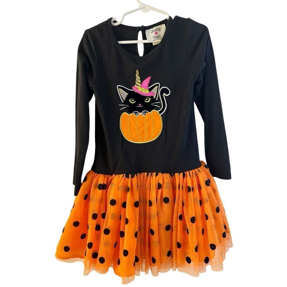 Country Daisies Halloween dress girls size 6 Orange Black Pumpkin‎